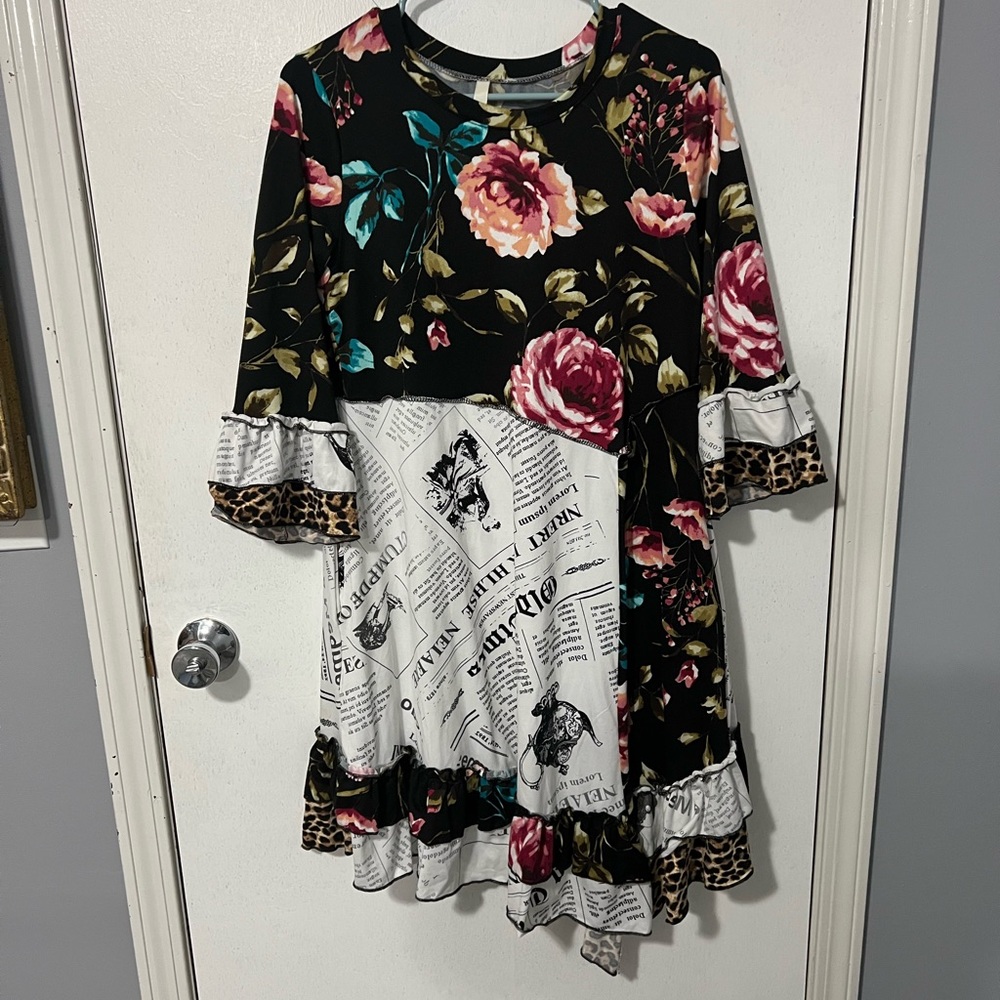 Floral and Newspaper Print Shirt